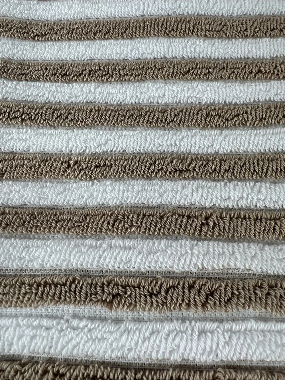 Rachel Zoe Bath Towel Set Tan White Striped with Fringe Soft Cotton 2 Pc NEW